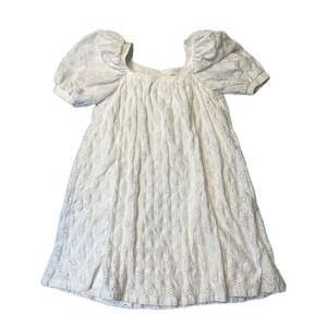 Maeve White Eyelet Puff Sleeve Square Neck A-Line Dress Casual Boho Festival M